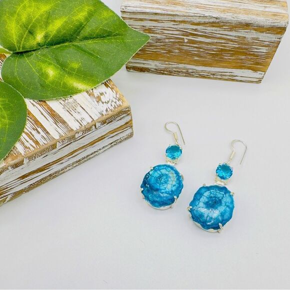 Aqua Solar Quartz & Blue Topaz Earrings - Picture 1 of 5